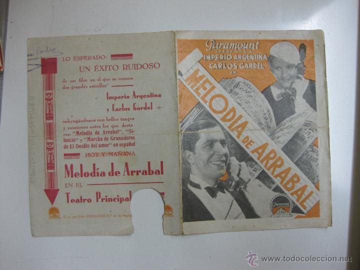 Cine: PROGRAMA CINE MELODIA DE ARRABAL.IMPERIO ARGENTINA Y CARLOS GARDEL.PARAMOUNT. - Foto 1