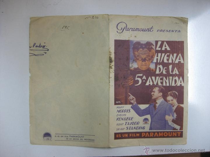 Cine: PROGRAMA CINE. LA HIENA DE LA 5&ordf; AVENIDA.MARY MORRIS, EVELYN VENABLE.PARAMOUNT. - Foto 1