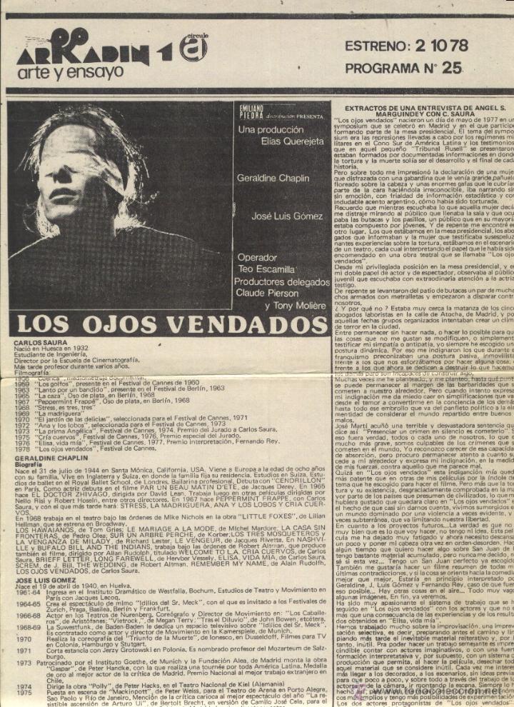 Cine: P-2802- LOS OJOS VENDADOS (LOCAL) (CINE ARKADIN 1 DE ARTE Y ENSAYO - BARCELONA) GERALDINE CHAPLIN