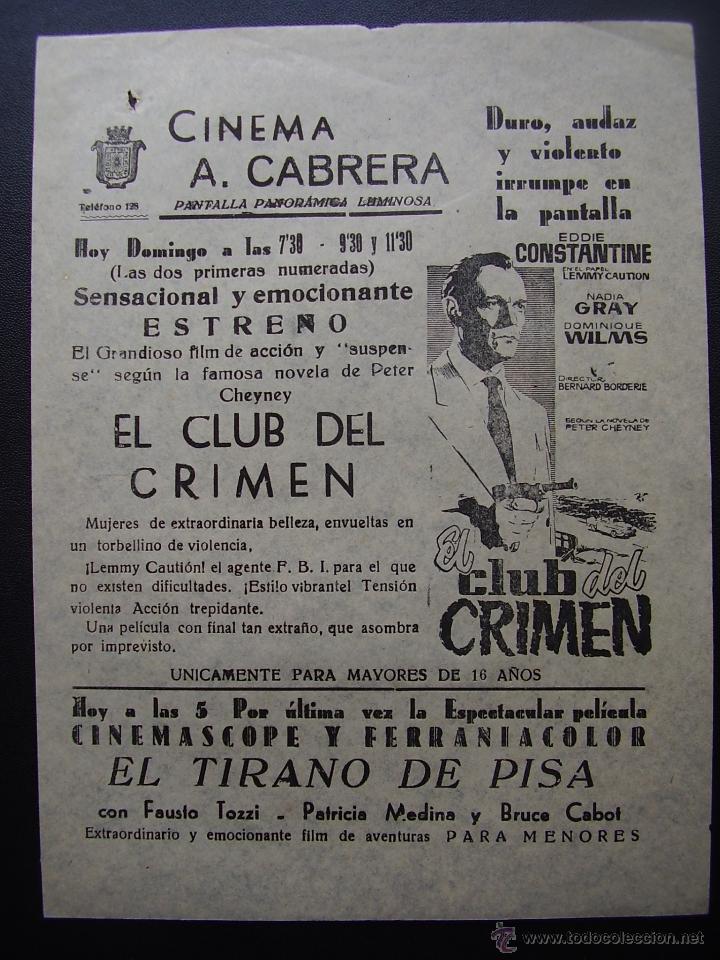 Cine: EL CLUB DEL CRIMEN, EDDIE CONSTANTINE, PROGRAMA LOCAL, NO EXISTE PROGRAMA NORMAL - Foto 1