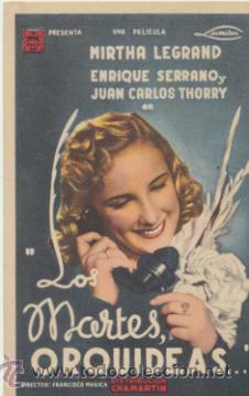 Folhetos de m&atilde;o de filmes antigos de cinema: Los Martes Orquideas. Sencillo de Lais.