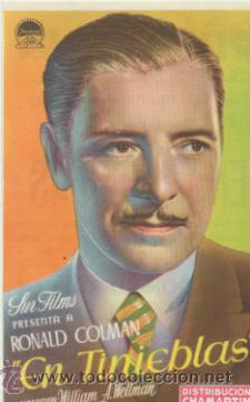 Folhetos de m&atilde;o de filmes antigos de cinema: En tinieblas. Sencillo de Chamrt&iacute;n. Cine Mari - Le&oacute;n  1955.  &iexcl;IMPECABLE!