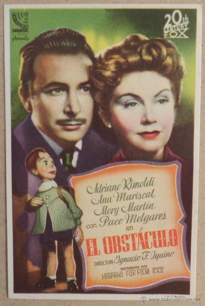  Flyers Publicitaires de films Anciens: FOLLETO DE MANO EL OBSTACULO CON PUBLICIDAD AL DORSO