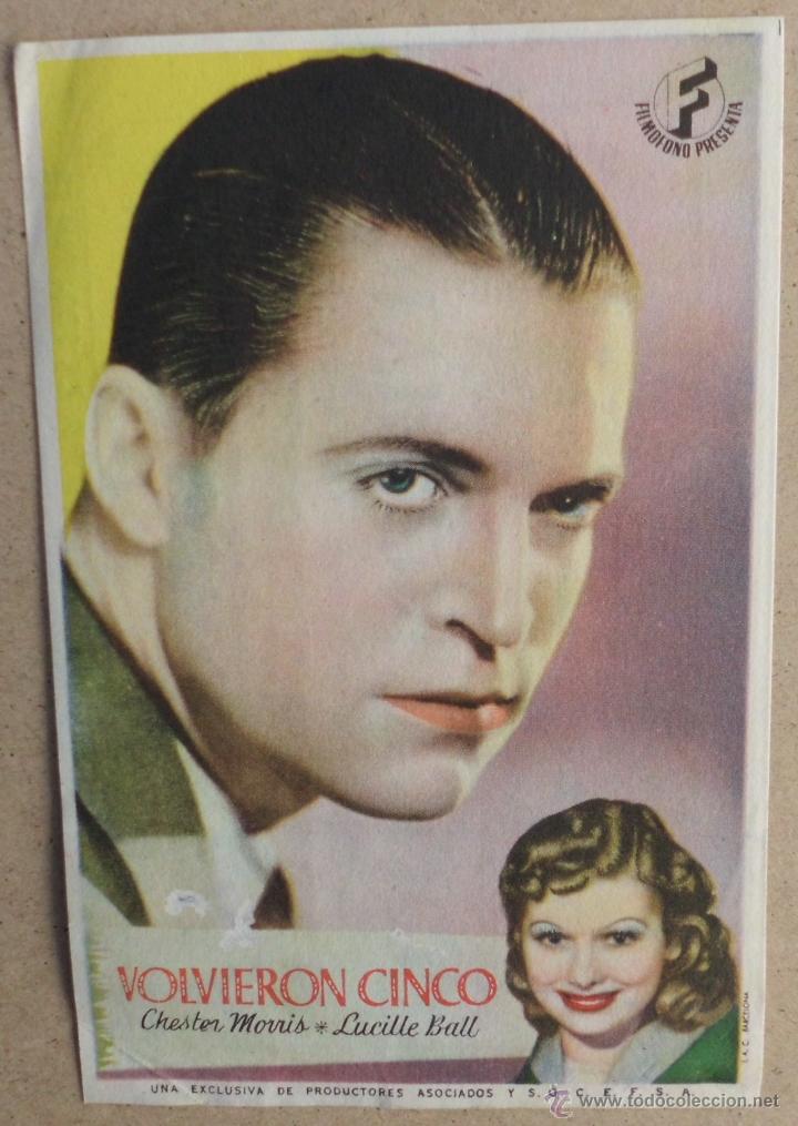  Flyers Publicitaires de films Anciens: FOLLETO DE MANO CINE VOLVIERON CINCO CON PUBLICIDAD AL DORSO
