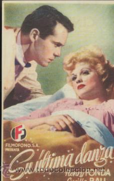 Folhetos de m&atilde;o de filmes antigos de cinema: Su &uacute;ltima danza. Sencillo de Film&oacute;fono.  Cine Lido  1047.
