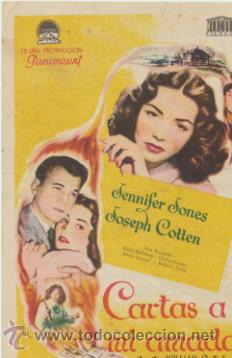 Folhetos de m&atilde;o de filmes antigos de cinema: Cartas a mi amada. Sencillo de Paramount. Cinema Valira - Seo de Urgel  1949.