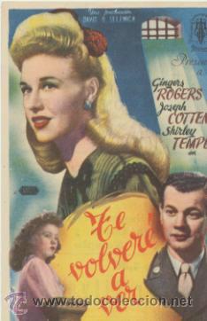 Folhetos de m&atilde;o de filmes antigos de cinema: Te volver&eacute; a ver. Sencillo de Procines. Teatro de la Villa - Castro  1946.
