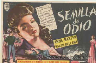 Folhetos de m&atilde;o de filmes antigos de cinema: Semilla de Odio. Sencillo de Procines. Cinema Saboya - Castell&oacute;n  1946. &iexcl;IMPECABLE!