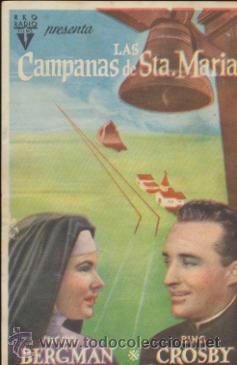 Folhetos de m&atilde;o de filmes antigos de cinema: las Campanas de Sta. Mar&iacute;a. Sencillo de RKO Radio. Teatro Principal - Olot  1947.