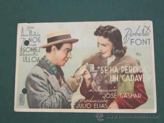 Cine: PROGRAMA DE CINE - SE HA PERDIDO UN CADAVER - 1942 - PUBLICIDAD - Foto 1