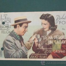 Cine: PROGRAMA DE CINE - SE HA PERDIDO UN CADAVER - 1942 - PUBLICIDAD. Lote 41377819