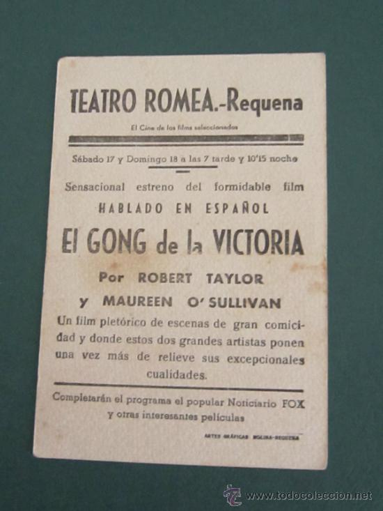 Cine: PROGRAMA DE CINE - EL GONG DE LA VICTORIA - 1938 - PUBLICIDAD - DOBLADO - Foto 2