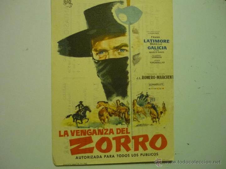 Cine: programa la venganza del zorro .- frank latimore .-publicidad - Foto 1