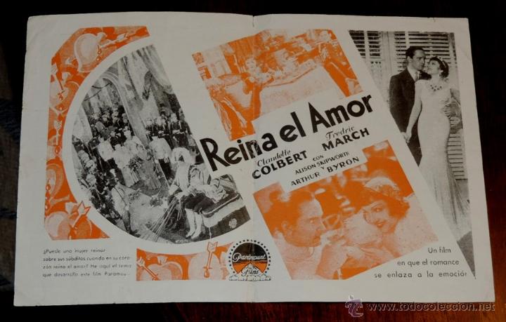 Cine: REINA EL AMOR. PROGRAMA DOBLE DE PARAMOUNT. PARAMOUNT. FREDRIC MARCH Y CLAUDETTE COLBERT - CON PUBLI - Foto 2