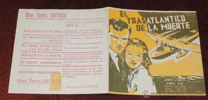 Cine: EL TRASATLANTICO DE LA MUERTE, PROGRAMA DOBLE ATLANTIC JOHN LODER y ANNA LEE, CON PUBLICIDAD DEL GRA - Foto 1