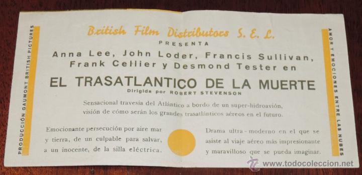 Cine: EL TRASATLANTICO DE LA MUERTE, PROGRAMA DOBLE ATLANTIC JOHN LODER y ANNA LEE, CON PUBLICIDAD DEL GRA - Foto 2