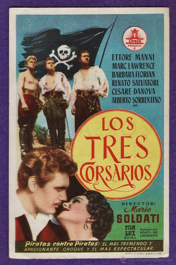  Flyers Publicitaires de films Anciens: folleto mano - los tres corsarios - cine cordon / burgos (?) - a&ntilde;os 50