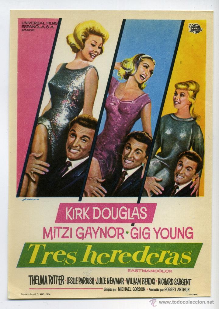  Flyers Publicitaires de films Anciens: TRES HEREDERAS, con Kirk Douglas.