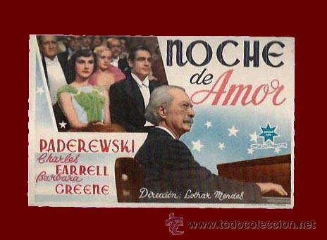 Folhetos de m&atilde;o de filmes antigos de cinema: NOCHE DE AMOR - PROGRAMA DE CINE ORIGINAL A&Ntilde;O 1937 - SIN PUBLICIDAD