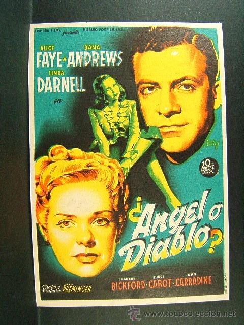 Cine: CINE VICTORIA Y NACIONAL-ANGEL O DIABLO-OTTO PREMINGER-ALICE FAYE-DANA ANDREWS-ILUSTRA SOLIGO-1950.