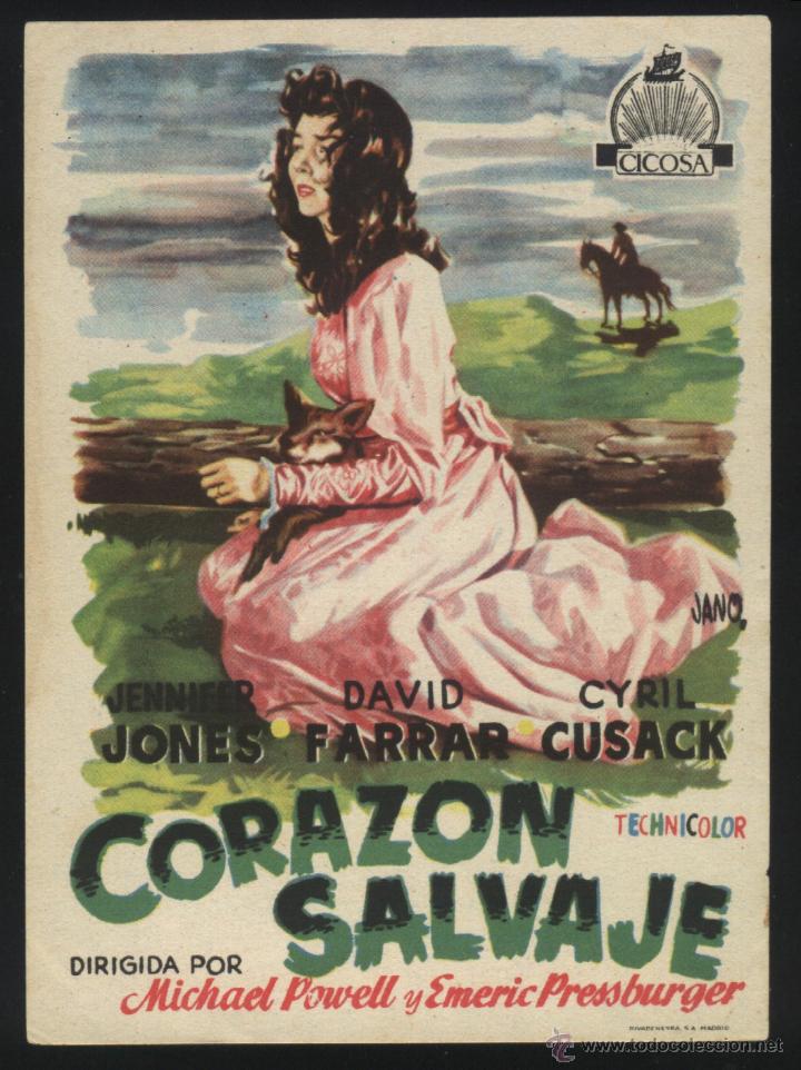 Folhetos de m&atilde;o de filmes antigos de cinema: Q-03609- CORAZ&Oacute;N SALVAJE (Gone to Earth) Jennifer Jones - David Farrar - Cyril Cusack