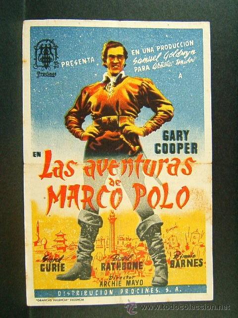 Cine: CINE ECONOMICO-PALAMOS-LAS AVENTURAS DE MARCO POLO-ARCHIE MAYO-GARY COOPER-ILUSTRADO POR RAMON-1944.