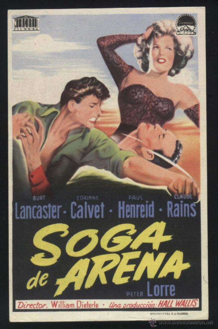 Folhetos de m&atilde;o de filmes antigos de cinema: P-3649- SOGA DE ARENA (Rope of Sand) Burt Lancaster - Paul Henreid - Claude Rains - Peter Lorre