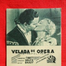 Folhetos de mão de filmes antigos de cinema: VELADA DE OPERA, TARJETA FOX 1936, EXCTE. ESTADO, LAURENCE TIBBETT, CON PUBLI SALO KURSAAL REUS. Lote 42287178