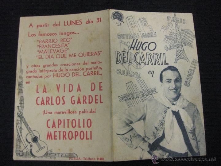 Cine: PROGRAMA DE CINE.LA VIDA DE CARLOS GARDEL.HUGO DEL CARRIL. - Foto 1