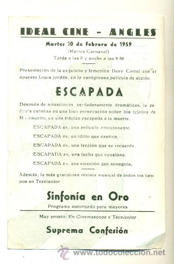 Cine: ESCAPADA LOUIS JOURDAN , DANY CARREL - LA ESCAPADA - PROGRAMA ORIGINAL CON PROPAGANDA - - Foto 2