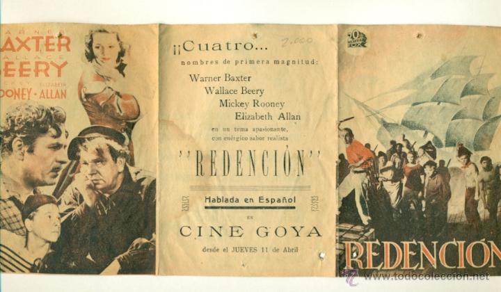 Cine: REDENCION - PROGRAMA ORIGINAL CON PROPAGANDA - TRIPTICO CON W.BEERY , BAXTER , ROONEY - Foto 4