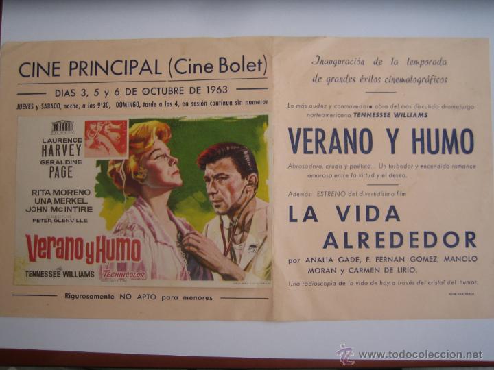  Foglietti di film di film antichi di cinema: verano y humo - folleto de mano local original con cine impreso tenesse williams