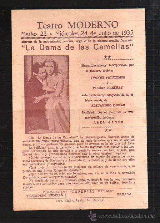 Cine: PROGRAMA DE MANO. LA DAMA DE LAS CAMELIAS. JULIO 1935. - Foto 1