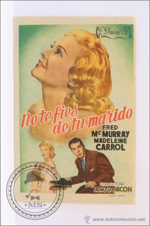 Cine: Programa de Cine - No Te F&iacute;es de T&uacute; Marido - Publicidad al Dorso - 13 x 9 Cm