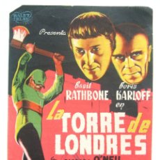 Cine: PROGRAMA SENCILLO *LA TORRE DE LONDRES* 1944 BASIL RATHBONE BORIS KARLOFF. CINE MARI LEÓN. Lote 43653162