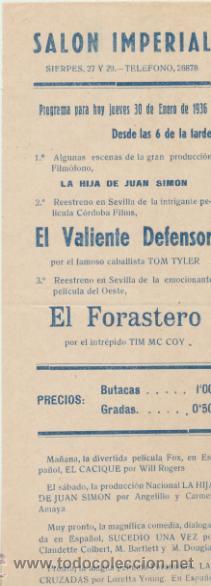 Cine: El Valiente Defensor y El Forastero. Programa local (21x8)Sal&oacute;n Imperial-Sevilla 1936 - Foto 1
