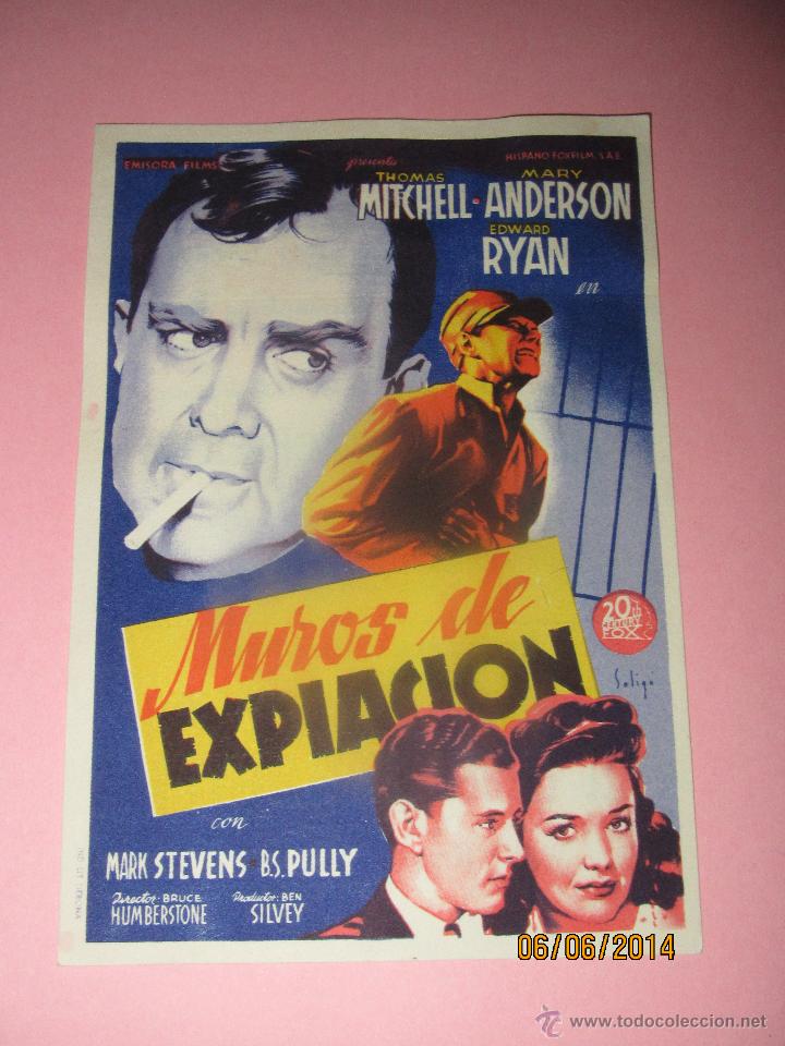 Cine: Antiguo Programa de Cine * MUROS DE EXPIACI&Oacute;N * en el CENTRAL CINEMA de TIBI - A&ntilde;o 1949