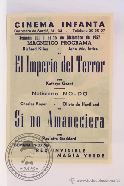 Cine: Programa de Cine - El Imperio del Terror - Publicidad al Dorso - 12,5 x 9 Cm - Foto 2