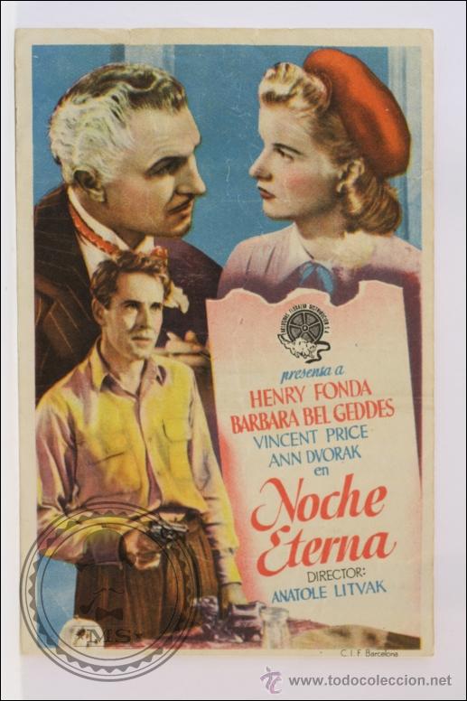 Cine: Programa de Cine - Noche Eterna - Sin Publicidad al Dorso - 13 x 9 Cm - Foto 1