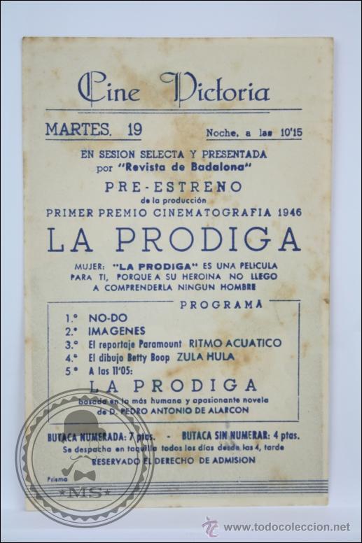 Cine: Programa de Cine - La Pr&oacute;diga - Publicidad al Dorso - 13,5 x 9 Cm - Foto 2