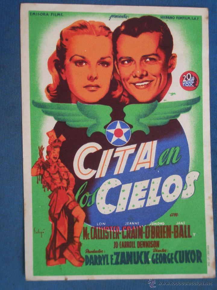 Cine: PROGRAMA DE MANO .CITA EN LOS CIELOS , SIN PUBLICIDAD . - Foto 1