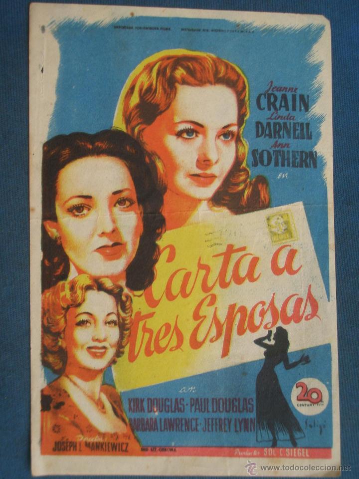 Cine: PROGRAMA DE MANO . CARTA A TRES ESPOSAS , SIN PUBLICIDAD . - Foto 1