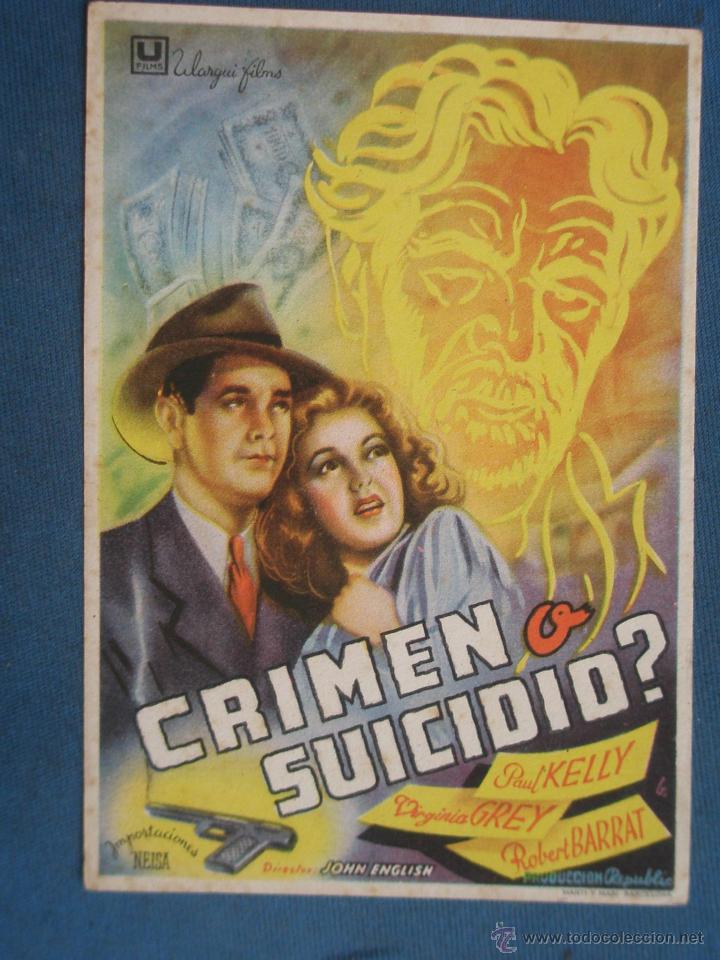Cine: PROGRAMA DE MANO . CRIMEN O SUICIDIO , SIN PUBLICIDAD . - Foto 1