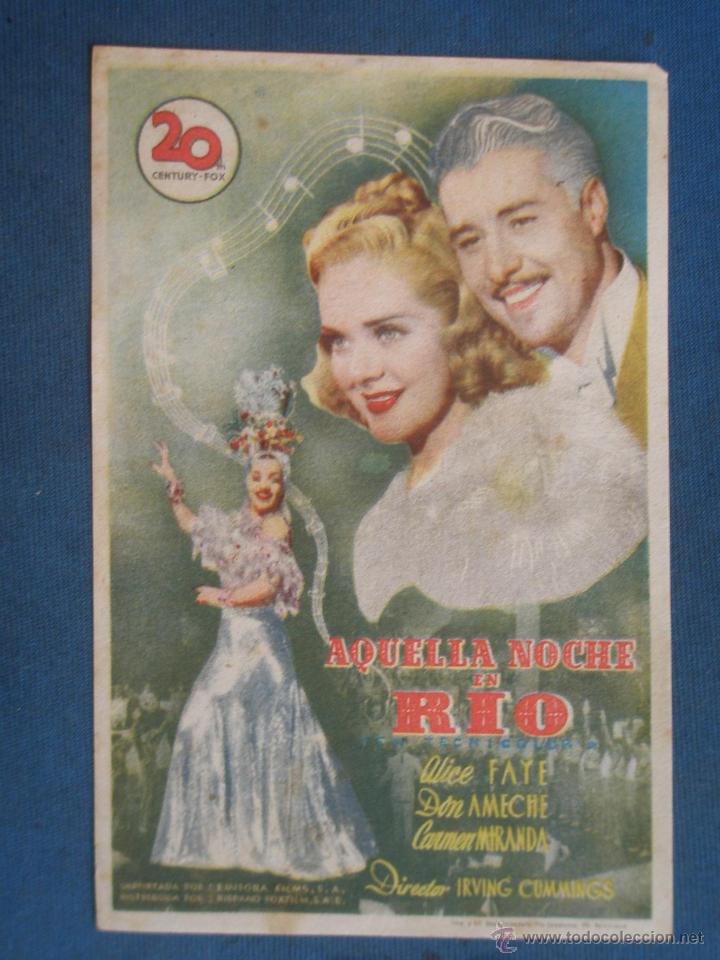 Cine: Programa de Mano . AQUELLA NOCHE EN RIO , Sin Publicidad . - Foto 1