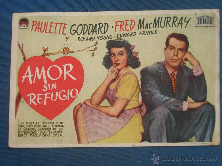 Cine: PROGRAMA DE MANO . AMOR SIN REFUGIO, SIN PUBLICIDAD . - Foto 1