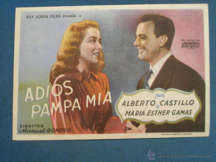 Cine: PROGRAMA DE MANO . ADIOS PAMPA MIA , SIN PUBLICIDAD . - Foto 1