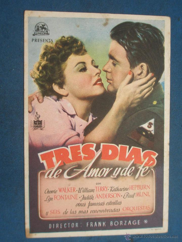 Cine: PROGRAMA DE MANO . TRES D&Iacute;AS DE AMOR Y DE F&Eacute; , SIN PUBLICIDAD . - Foto 1