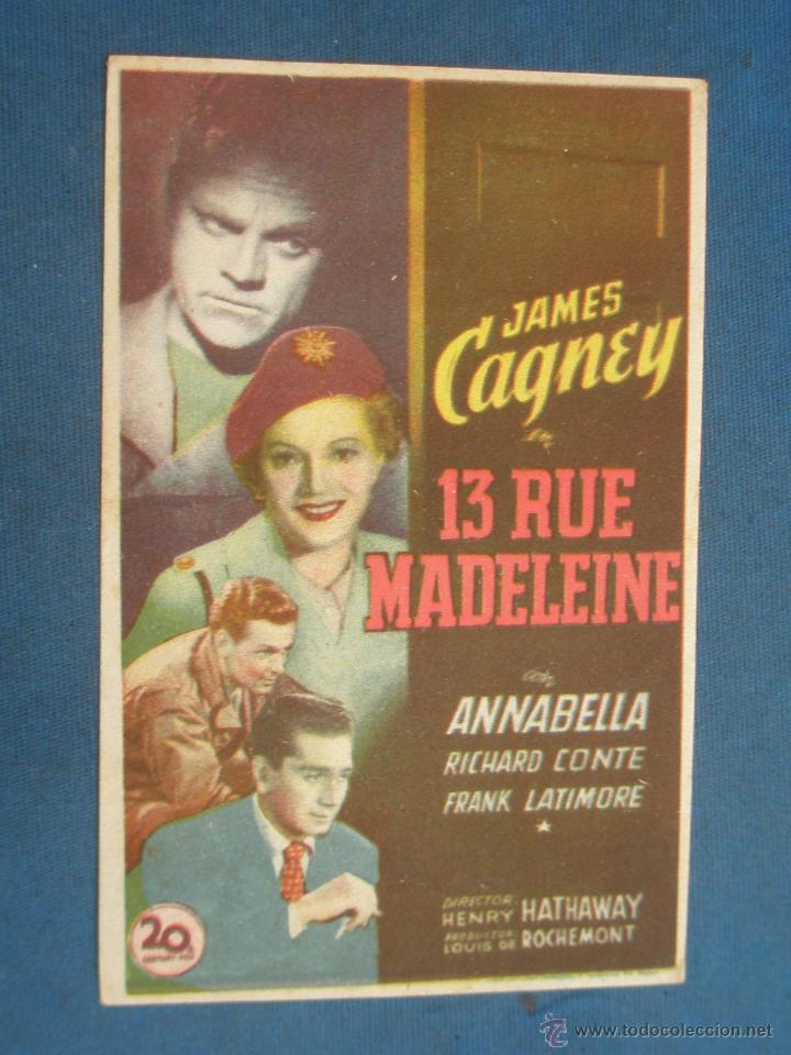 Cine: PROGRAMA DE MANO . 13 RUE MADELEINE , SIN PUBLICIDAD . - Foto 1