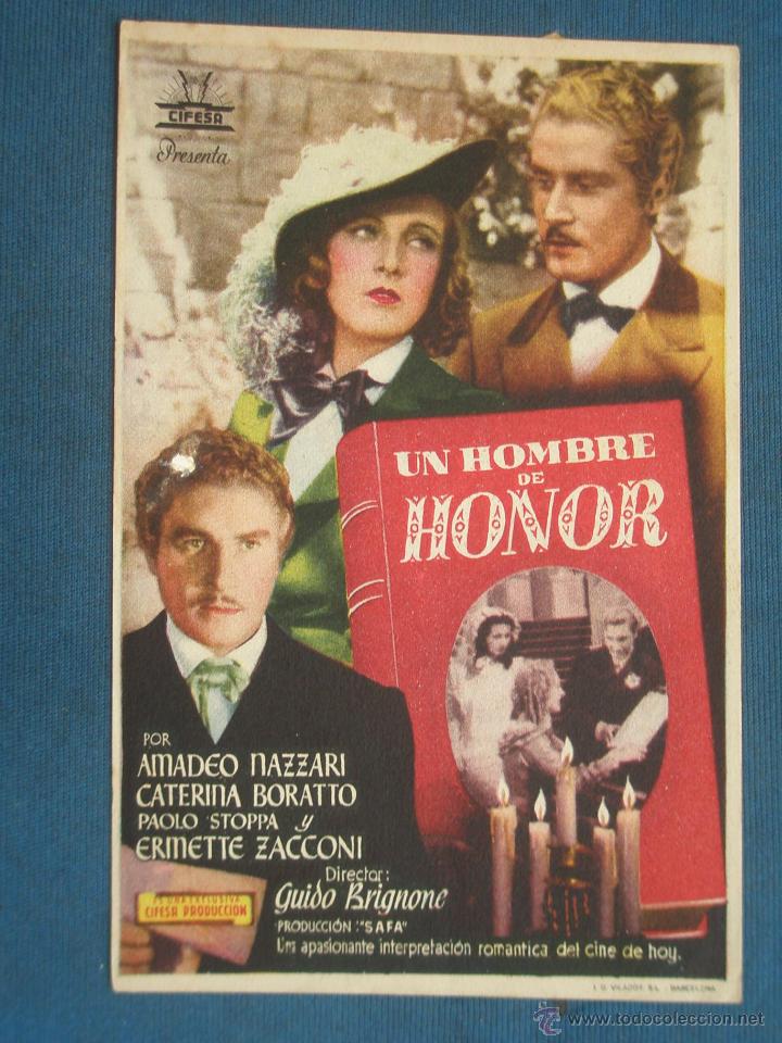 Cine: PROGRAMA DE MANO . UN HOMBRE DE HONOR , SIN PUBLICIDAD . - Foto 1