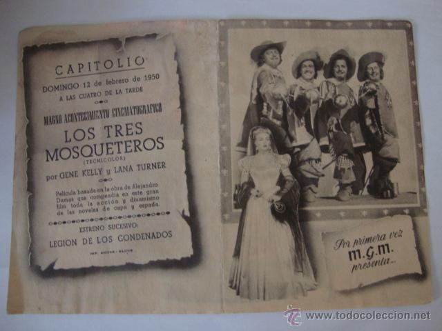 Cine: ANTIGUO FOLLETO DE MANO PELICULA LOS TRES MOSQUETEROS A&Ntilde;OS 40/50 ELCHE.
